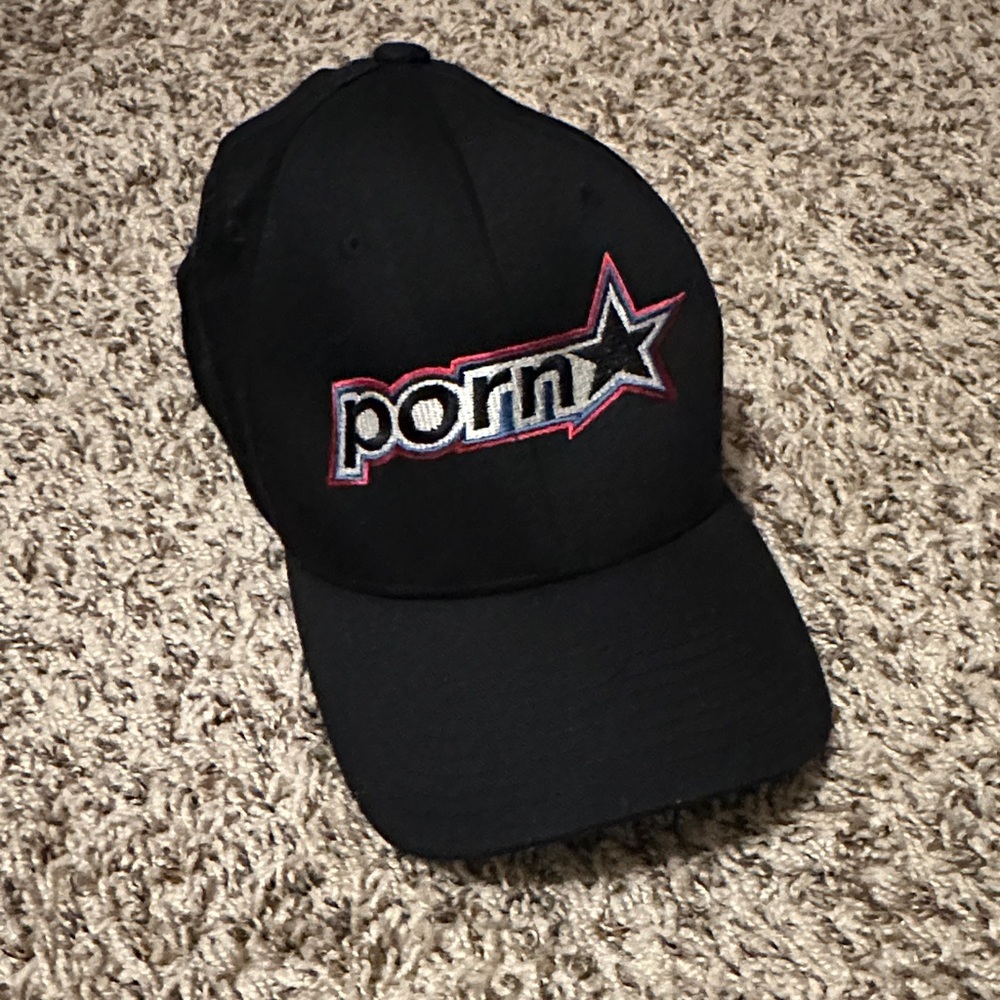 UNISEX - Black Fitted Cap with Embroidered Pornstar Logo